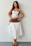 Sexy Polka Dot Tie Back Crop Top Two Tone Skirt Sets