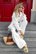 Casual Linen Shirt Straight Pants Two Piece Set