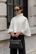 Elegant Solid High Collar Short Cape Coat