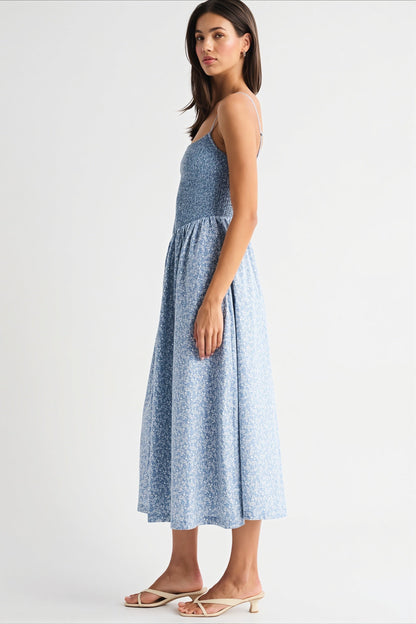 Striped Pocket A-Line Printed Midi Dress