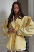 V-Neck Belted Shoulder Pad Blazer