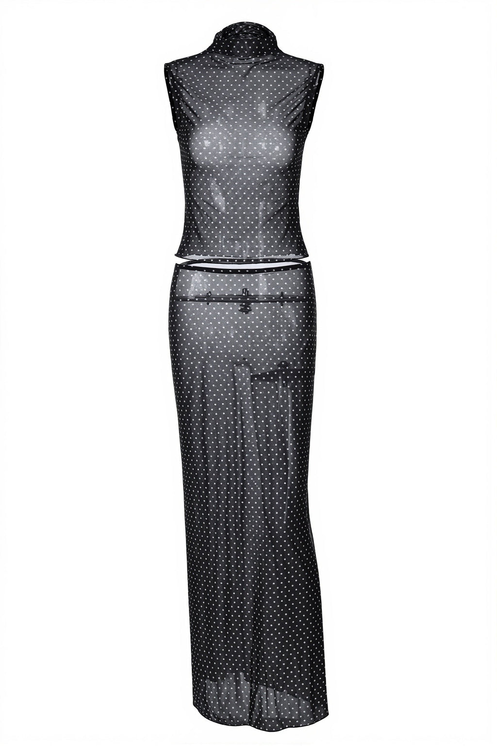 Polka Dot Sleeveless Top High Waist Maxi Skirt Sets
