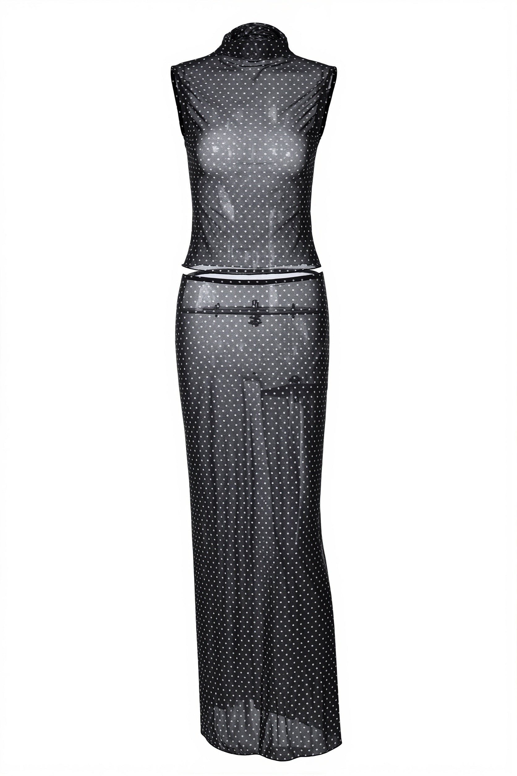 Polka Dot Sleeveless Top High Waist Maxi Skirt Sets