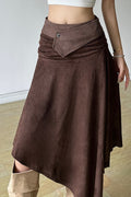 Solid Color Asymmetrical Midi Skirt