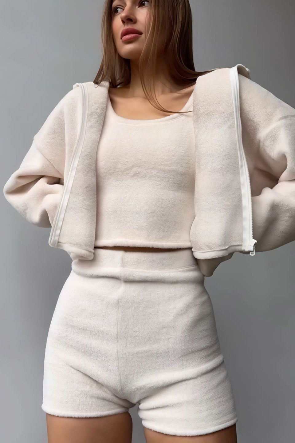 Fuzzy Solid Cardigan Tank Three Piece Set