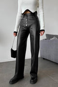Leather Patchwork Casual Pants