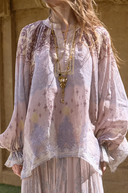 Linen Tie Dye Casual Long Sleeve Blouse