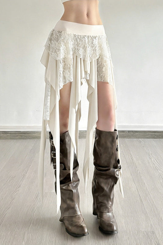 Chic Color Block Drape Tie Asymmetric Skirt