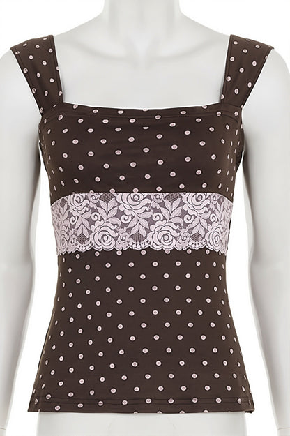 Vintage Polka Dot Lace Tank Top