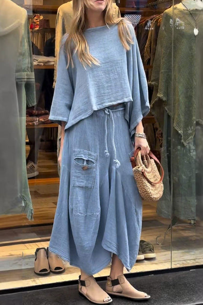Bat Sleeve Loose Flowy Skirt Set