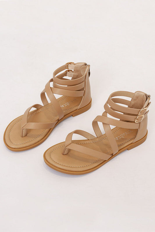 Buckle Ankle Strap Zipper Thong Sandals