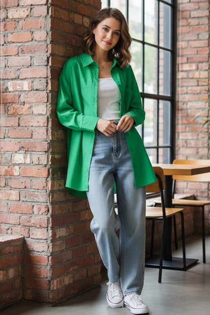Candy Color Mid-length Cotton Blouse