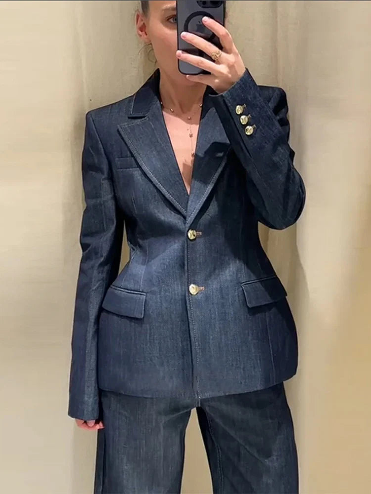 Denim Jacket High Waist Jeans Office Two Piece Set