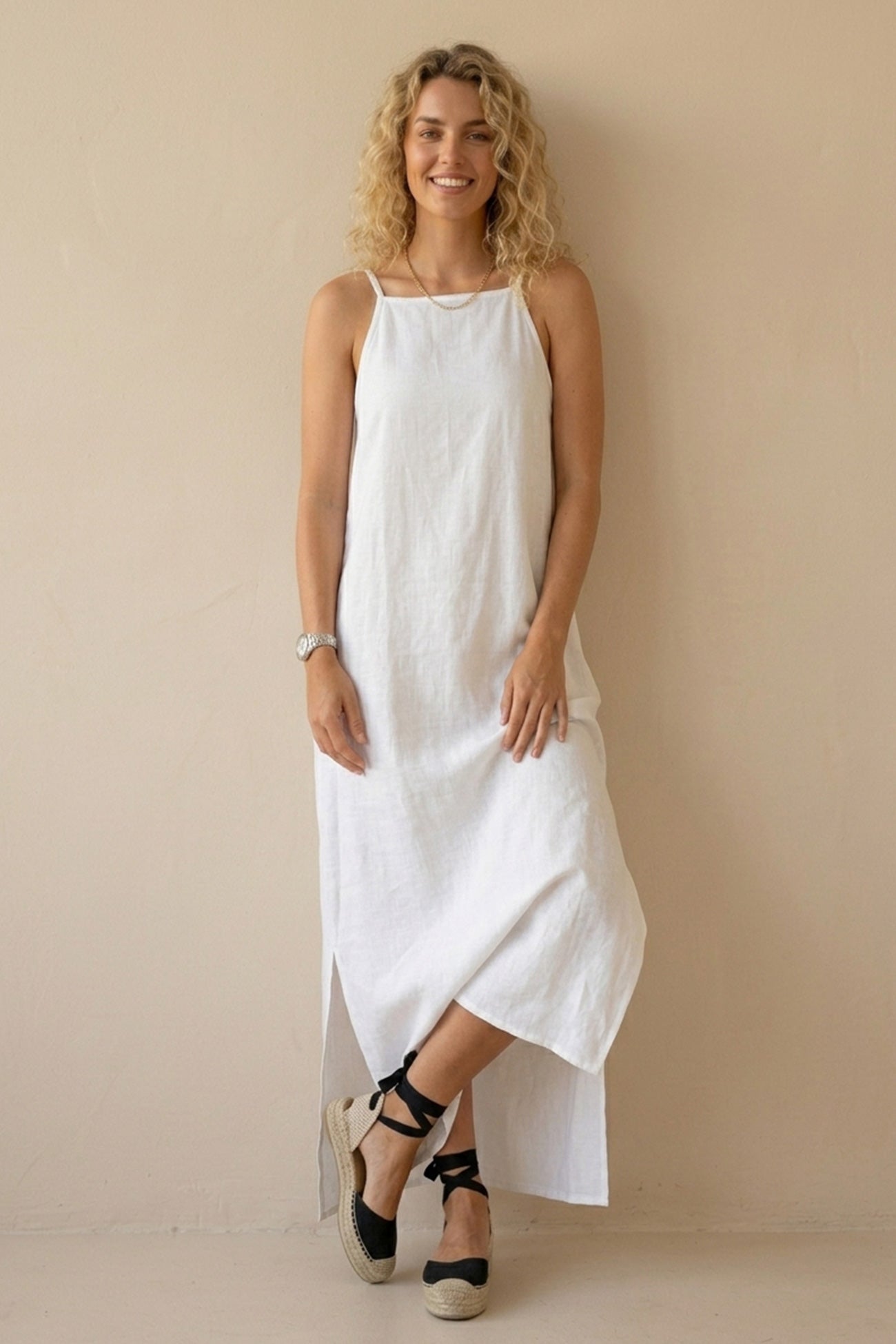 Cotton Linen Slit Cami Dress
