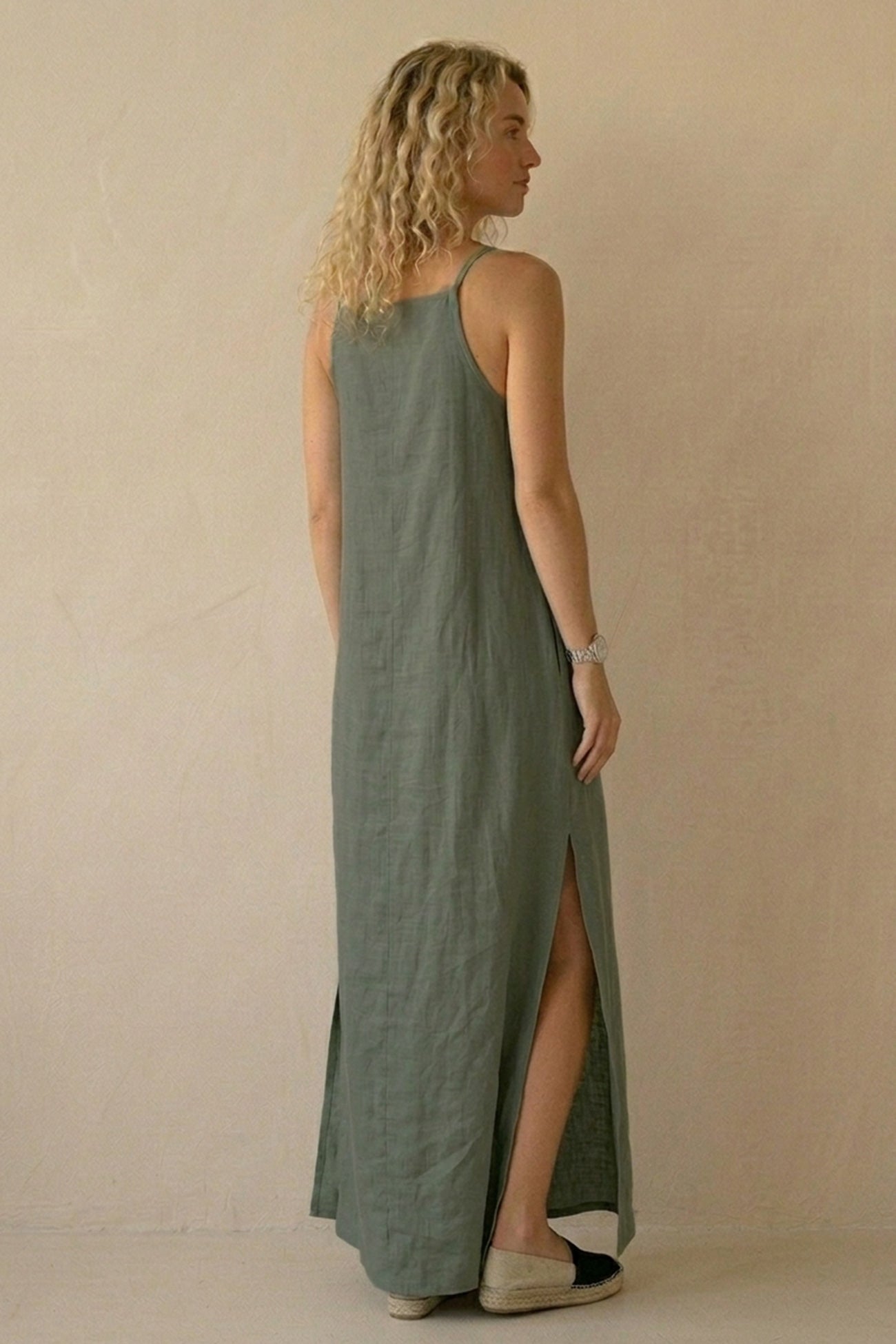 Cotton Linen Slit Cami Dress