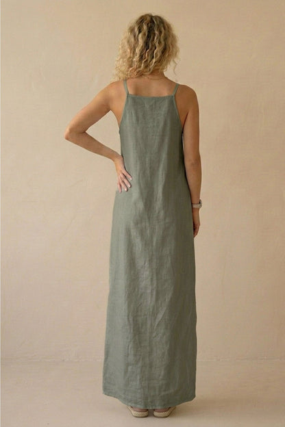 Cotton Linen Slit Cami Dress