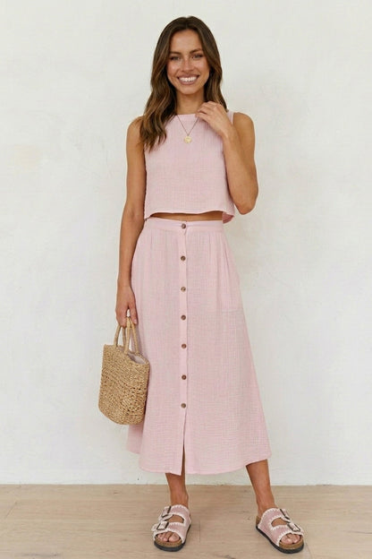 Cotton Tank Top Single-breasted Skirt Suits