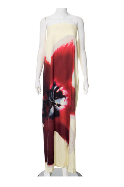 Floral Print Backless Maxi Dress