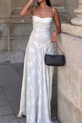 Floral Jacquard Tassel Lace Up Maxi Dress