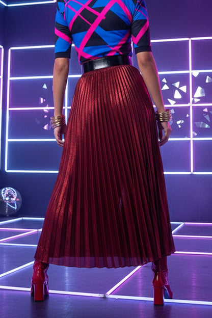 Glitter Pleated Midi Skirt