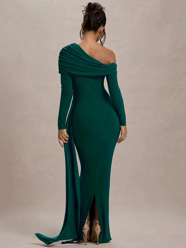 Skew Collar Long Sleeve Maxi Dress