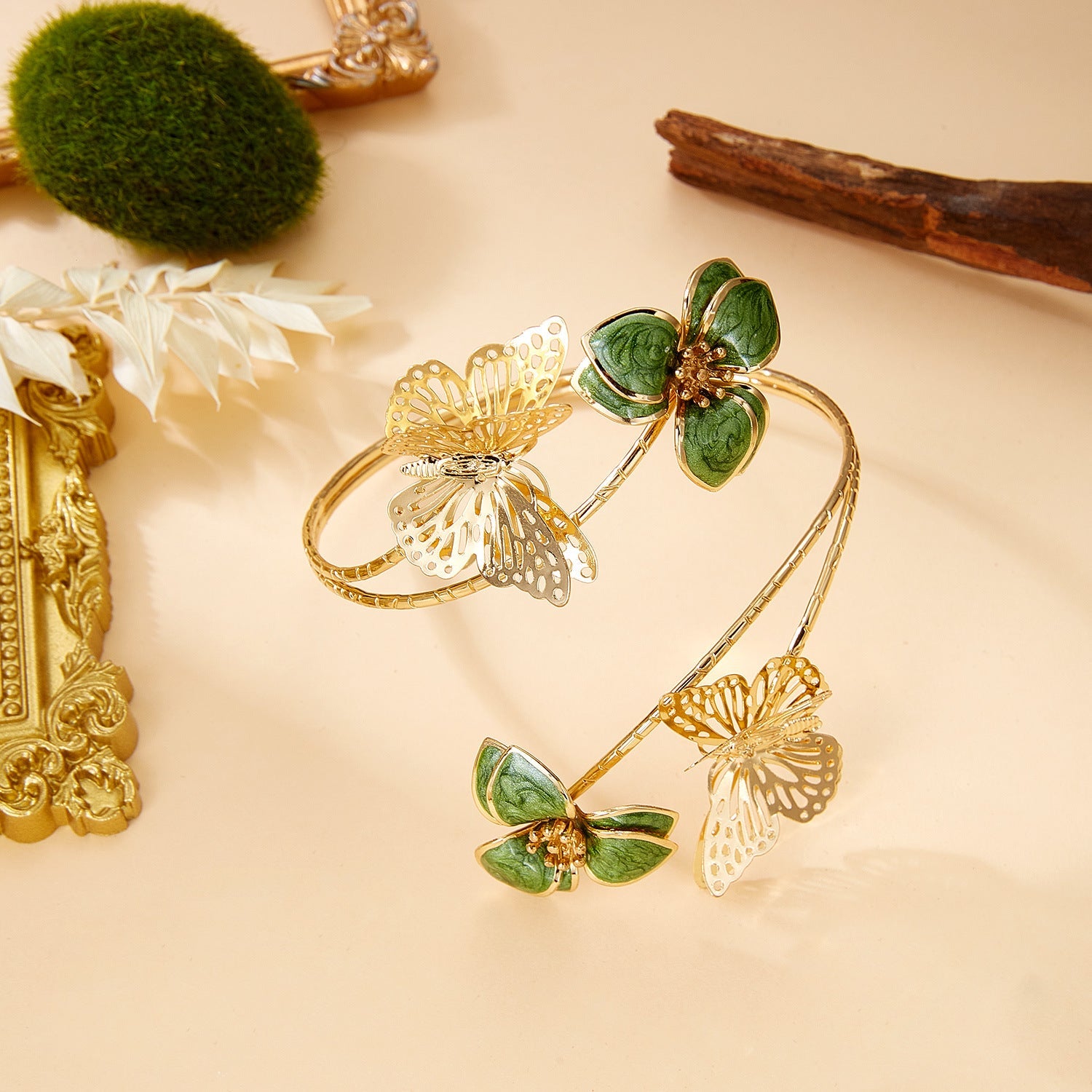 Irregular Cutout Butterfly Floral Bracelet