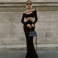 Slim Hollow Long-Sleeve Sexy Temperament Maxi Dress