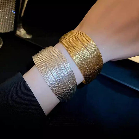Brushed Multi Layer Open Wide Bracelet