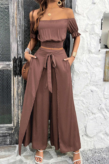 Off-shoulder Crop Top Tie-up Pants Suits