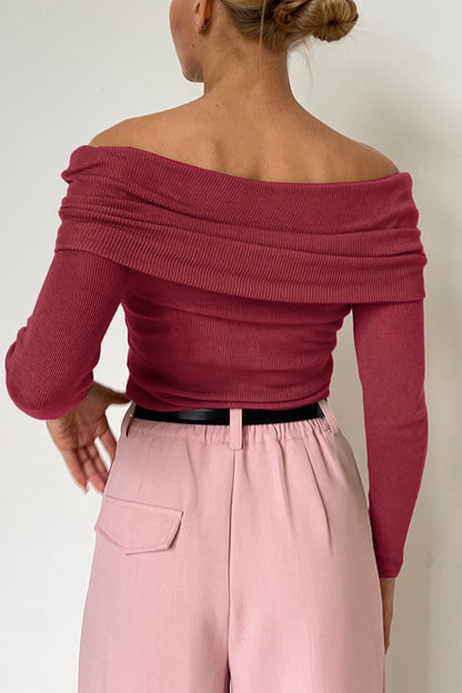 Off-shoulder Long Sleeve Knit Tops
