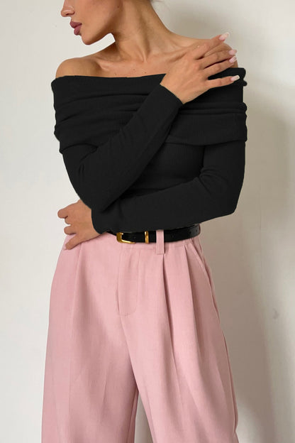 Off-shoulder Long Sleeve Knit Tops