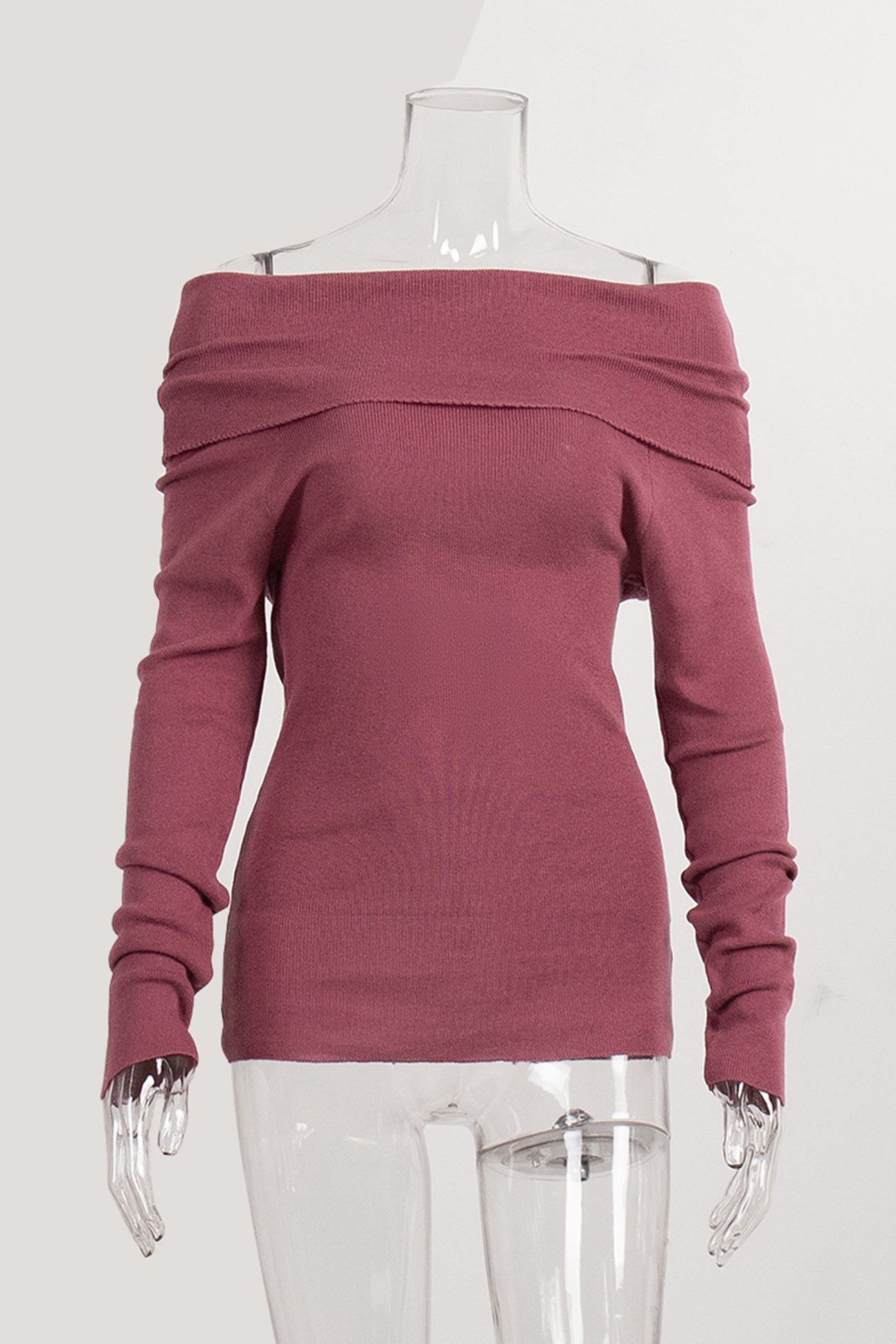 Off-shoulder Long Sleeve Knit Tops