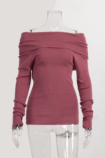 Off-shoulder Long Sleeve Knit Tops