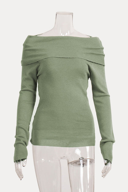 Off-shoulder Long Sleeve Knit Tops