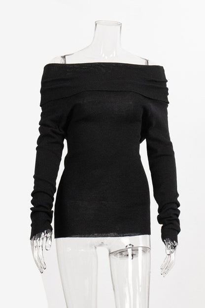 Off-shoulder Long Sleeve Knit Tops