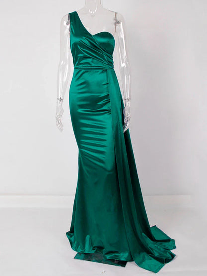 One-Shoulder Ruched Satin Party Dress