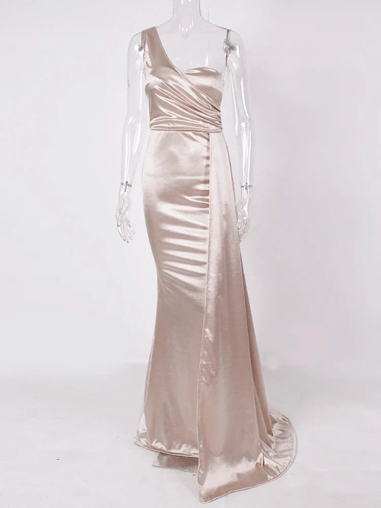 One-Shoulder Ruched Satin Party Dress