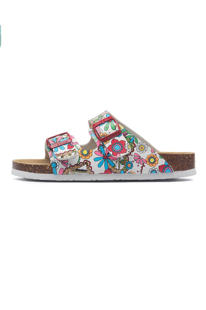 Printed Buckle Flat Sandals