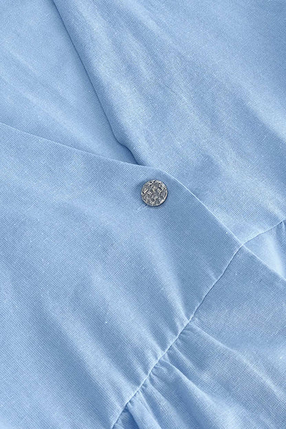 Puff Sleeve V Neck Cotton Sweet Shirt Set