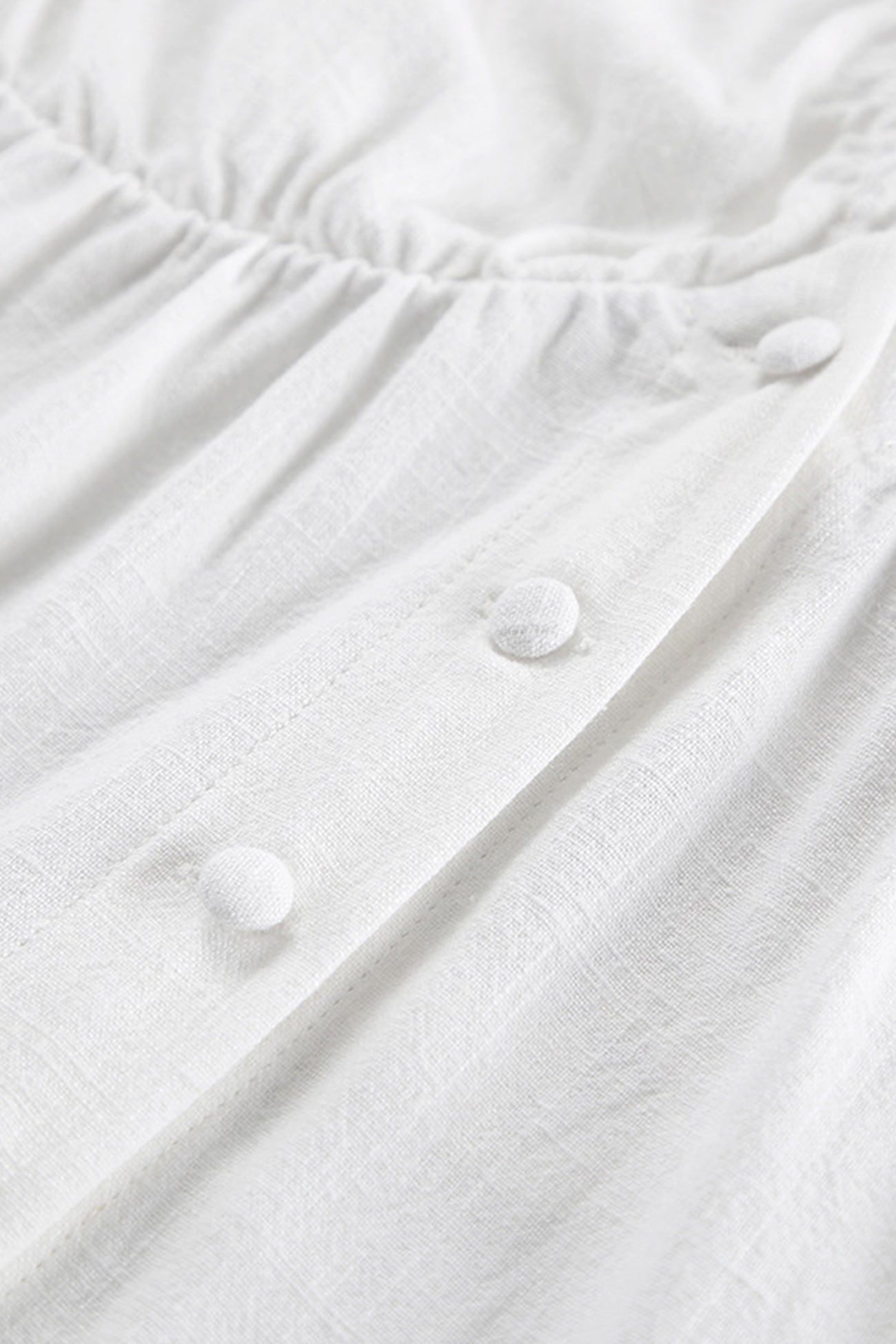 Ruched V Neck Button-down Linen Dress
