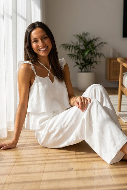Ruffle Tie-up Cotton Vest Set