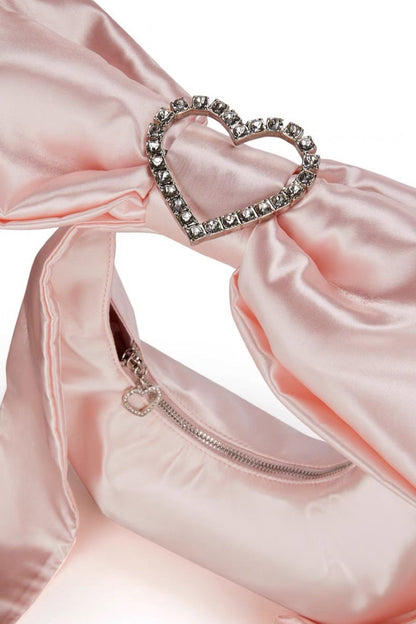 Satin Bow Rhinestone Heart Buckle Armpit Bag