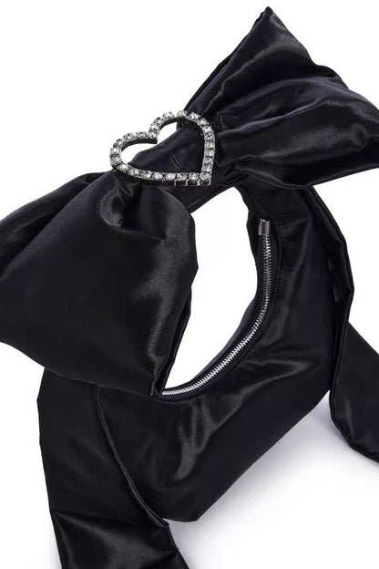 Satin Bow Rhinestone Heart Buckle Armpit Bag