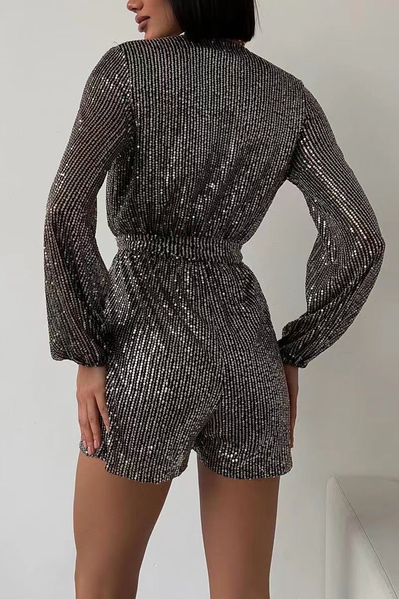 Sequin V Neck Tie-up Rompers
