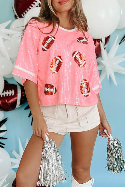 Sequined American Football Short Sleeve Top