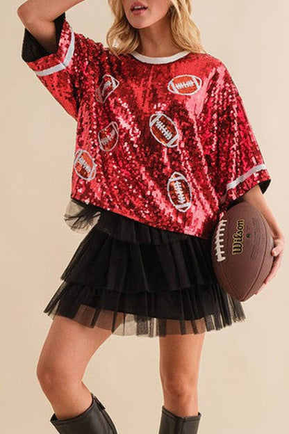 Sequined American Football Short Sleeve Top