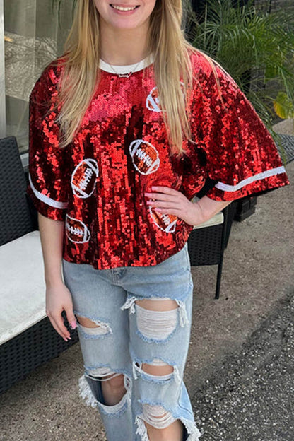 Sequined American Football Short Sleeve Top