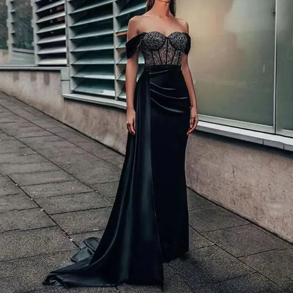 Black Lace Off Shoulder Party Dress