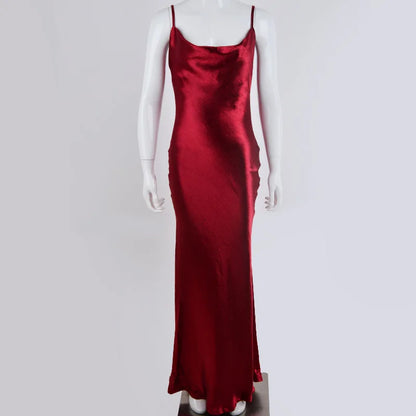 Gold Satin Spaghetti Strap Party Dress