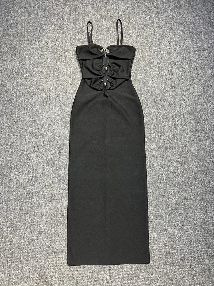 Sexy Spaghetti Strap Hollow Out Bandage Black Green Sleeveless Party Dress